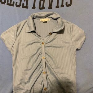 Knit works shirt button up short sleeves light blue